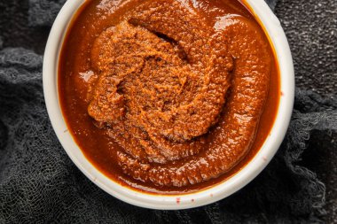 Japon yemeği pişirmek için Miso macunu kalın soya fasulyesi ezmesi. Lezzetli çerezler. Yemek arkaplanı.