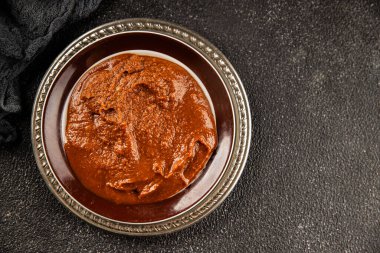 Japon yemeği pişirmek için Miso macunu kalın soya fasulyesi ezmesi. Lezzetli çerezler. Yemek arkaplanı.