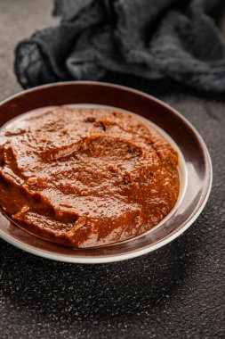 Japon yemeği pişirmek için Miso macunu kalın soya fasulyesi ezmesi. Lezzetli çerezler. Yemek arkaplanı.