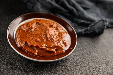 Japon yemeği pişirmek için Miso macunu kalın soya fasulyesi ezmesi. Lezzetli çerezler. Yemek arkaplanı.