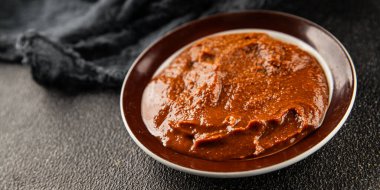 Japon yemeği pişirmek için Miso macunu kalın soya fasulyesi ezmesi. Lezzetli çerezler. Yemek arkaplanı.