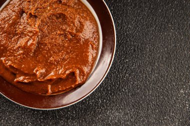 Japon yemeği pişirmek için Miso macunu kalın soya fasulyesi ezmesi. Lezzetli çerezler. Yemek arkaplanı.