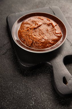 Japon yemeği pişirmek için Miso macunu kalın soya fasulyesi ezmesi. Lezzetli çerezler. Yemek arkaplanı.