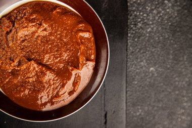 Japon yemeği pişirmek için Miso macunu kalın soya fasulyesi ezmesi. Lezzetli çerezler. Yemek arkaplanı.