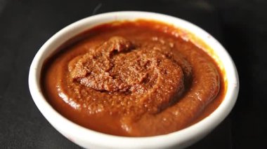 Japon yemeği pişirmek için Miso macunu kalın soya fasulyesi ezmesi. Lezzetli çerezler. Yemek arkaplanı.