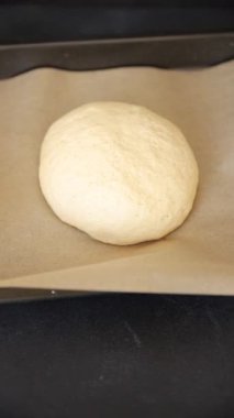 Hamur hamuru mayası, un, su lezzetli aperatif taze lezzetli gurme yemek arkaplanı masa kırsal yiyeceklerin üst görünümü fotokopi alanı