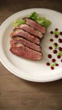 Duck breast roast poultry fresh natural product tasty snack delicious gourmet food background on the table rustic top view copy space