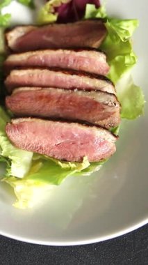 Duck breast roast poultry fresh natural product tasty snack delicious gourmet food background on the table rustic top view copy space