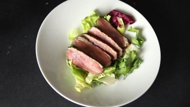 Duck breast roast poultry fresh natural product tasty snack delicious gourmet food background on the table rustic top view copy space