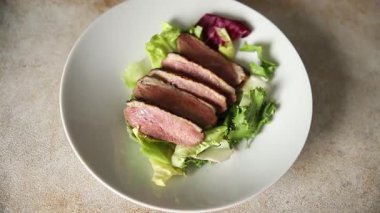 Duck breast roast poultry fresh natural product tasty snack delicious gourmet food background on the table rustic top view copy space