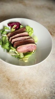 Duck breast roast poultry fresh natural product tasty snack delicious gourmet food background on the table rustic top view copy space