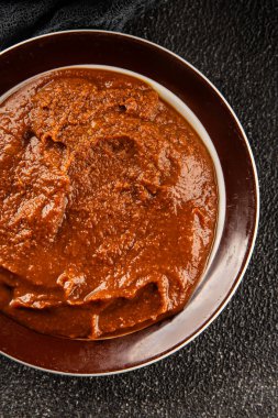 Japon yemeği pişirmek için Miso macunu kalın soya fasulyesi ezmesi. Lezzetli çerezler. Yemek arkaplanı.