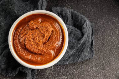 Japon yemeği pişirmek için Miso macunu kalın soya fasulyesi ezmesi. Lezzetli çerezler. Yemek arkaplanı.