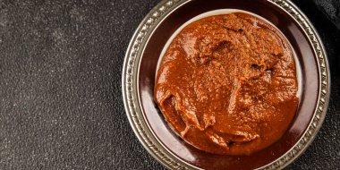 Japon yemeği pişirmek için Miso macunu kalın soya fasulyesi ezmesi. Lezzetli çerezler. Yemek arkaplanı.