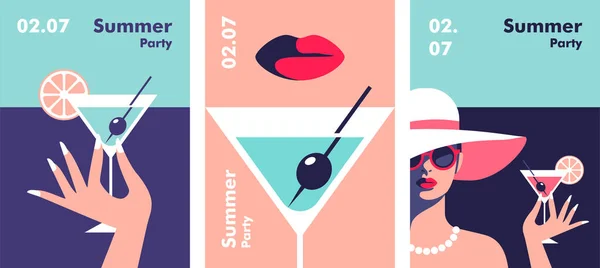Summer Party Poster Design Template Minimalistic Style Vector Illustration Illustrazioni Stock Royalty Free