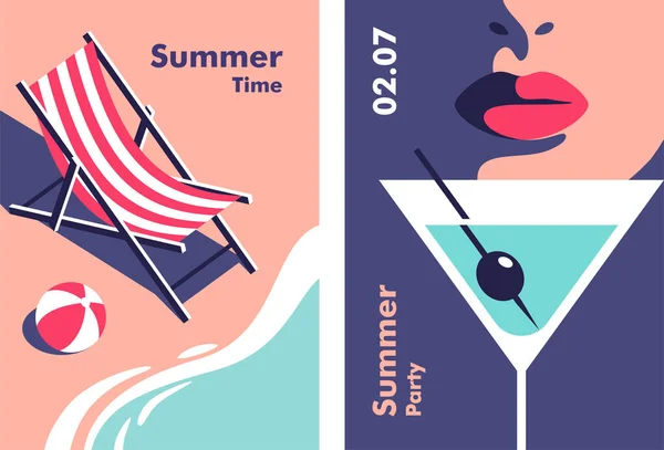 Sommerfest Urlaub Und Reisekonzept Vektor Flyer Oder Plakatgestaltung Minimalistischen Stil lizenzfreie Stockvektoren
