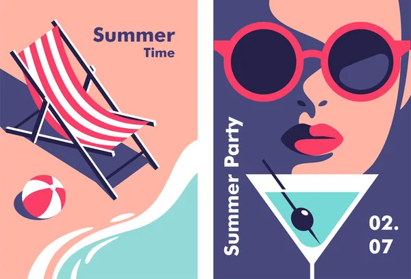 Sommerfest Urlaub Und Reisekonzept Vektor Flyer Oder Plakatgestaltung Minimalistischen Stil Stockillustration