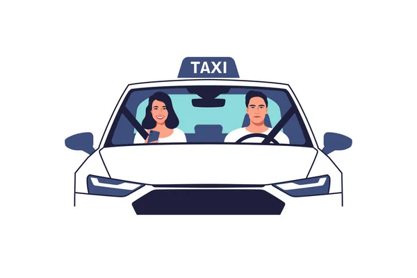 Taxi Driver Passenger Front Seat Front View Taxi Cab Vector — ストックベクタ