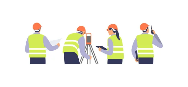 Surveyor Engineers Equipment Theodolite Total Positioning Station Construction Site Vector — Wektor stockowy