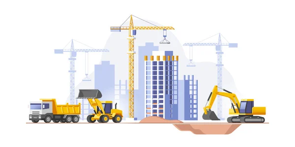 stock vector Construction site, building a house. Real estate business. Vector illustration.