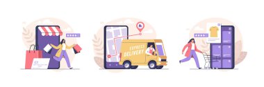 Online shopping and order delivery service online. Vector illustration.