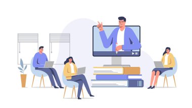 Male teacher conduct lessons online. Video course, web seminar, internet class, personal teacher service for individual distant home self education.