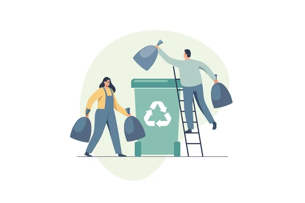 Recyclingkonzept Menschen Die Müll Recycling Mülltonnen Sammeln Kann Für Web lizenzfreie Stockillustrationen
