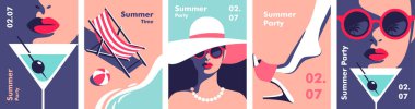 Summer party poster design template. Minimalistic style vector illustration.