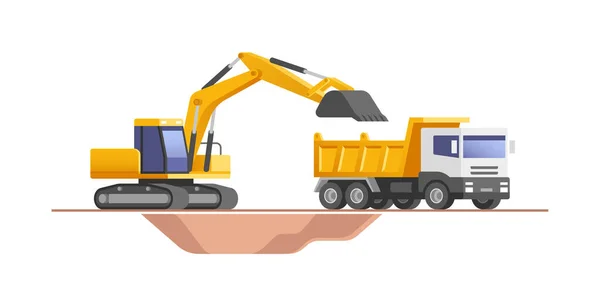 Building Machines Construction Machinery Excavator Truck Vector Illustrations — Stock Vector