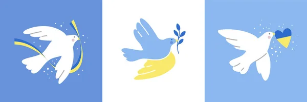 Fliegende Taube Mit Ukrainischem Symbol Unterstützung Der Ukraine Kein Krieg Vektorgrafiken