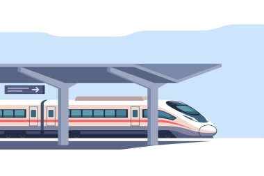 Platformu aydınlatan güneş ışığıyla aydınlık bir günde modern bir istasyonda yüksek hızlı tren bekliyor..