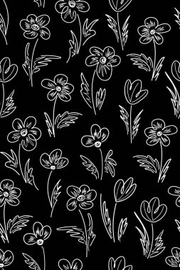 Çiçekli, çiçekli siyah beyaz desenli 