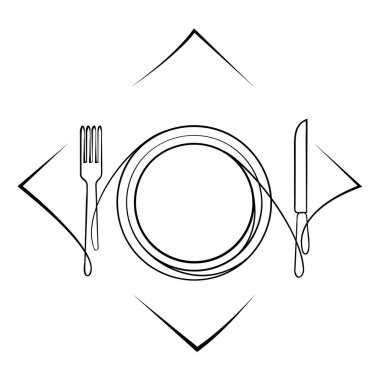 Tabak, çatal, bıçak ve peçete.