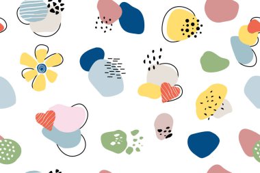 Renkli çiçeklerle el çizimi kusursuz desen.