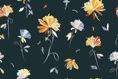 Çiçeksiz desenli, elle çizilmiş çiçekler. vektör illüstrasyonu