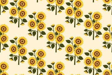 Bej arkaplanda ayçiçekleri olan kusursuz çiçek deseni..