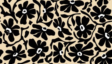 Kusursuz soyut botanik çiçek şekilleri Matisse tarzında. Bitkiler, çiçekler, kağıt kesiği kolajı. Vektör monokrom modern tasarım, kartpostal, dekorasyon, afiş, kapak, duvar kağıdı