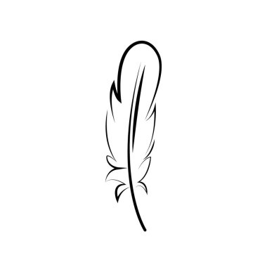 Kuş tüyü grafik siyah çizgi minimalist vektör simgesi beyaz arkaplanda izole