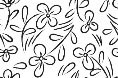 Çiçekli, çiçekli siyah beyaz desenli 