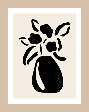 Soyut botanik şekiller. Matisse tarzı. Bitkiler, çiçekler, kağıt kesiği kolajı. Modern tasarım vektör deseni, kartpostal, dekorasyon, baner, kapak, duvar kağıdı