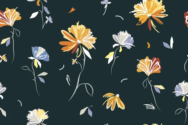 Motif Floral Sans Couture Avec Des Fleurs Dessinées Main Illustration — Image vectorielle