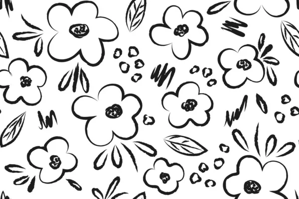 Motif Noir Blanc Avec Des Fleurs Fond Floral — Image vectorielle
