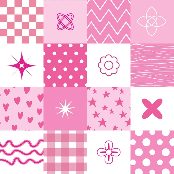 Vector Pink White Decorative Seamless Patterns Set — Stock Vector