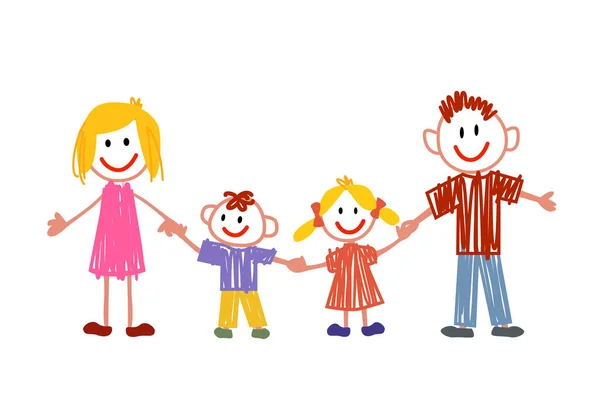 Family Brother Sister Holding Hands Mother Father Drawings Drawn Child — Stock Vector