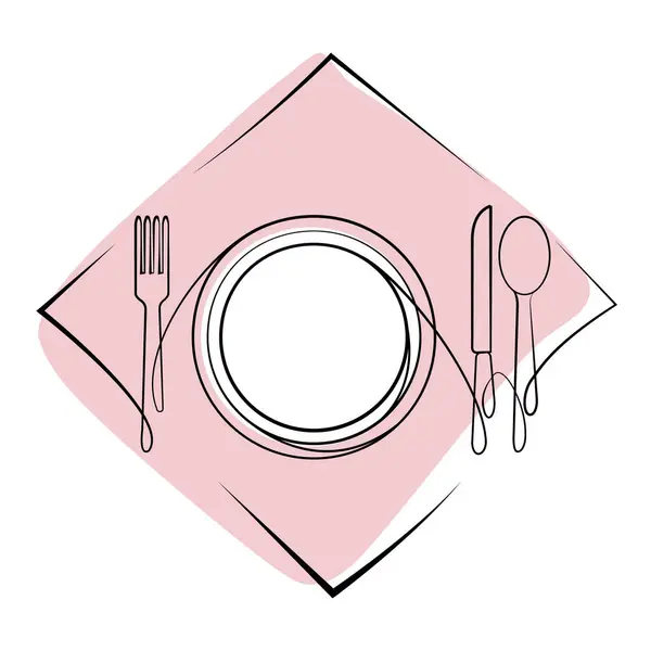 Assiette Avec Icône Couverts Sur Blanc — Image vectorielle