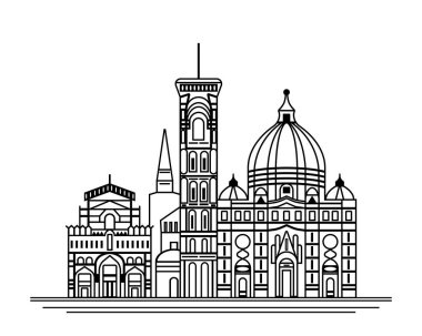Şehir simgesi grafik konsepti. Şehir manzarası. Roma 'nın beyaz arkaplanda çizdiği bir çizgi.