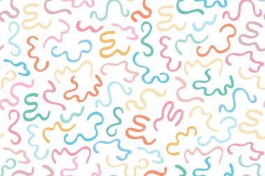 Çok renkli dalgalı çizgileri olan kusursuz vektör soyut dokusu. Beyaz arka planda renkli pastel çizgileri olan yaratıcı bir arka plan. Optik sanatsal illüzyon dekoratif tasarım.