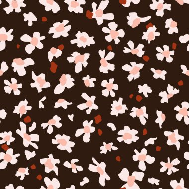 Kusursuz bir geçmişi ve ilkel bir çiçek deseni var. Koyu arkaplanda basit beyaz boho tarzı çiçekler. çocuk odası için duvar kağıtları, pankartlar, ambalajlar, tekstil.