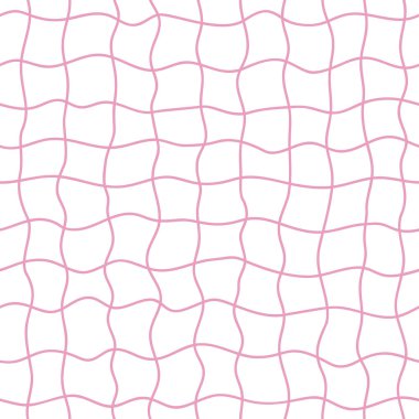 Pembe pürüzsüz arka plan. Çocuklar için güzel geometrik arka plan. İlkel dikkatsiz eskiz. Beyaz arkaplanda Pastel desenli ekose kumaş. Vektör illüstrasyonu.