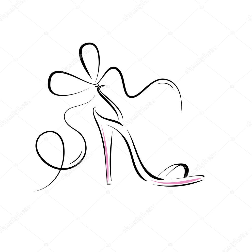 Women's high-heeled sandals. A wonderful illustration of women's fashion. High heels. Lineart graphics. Logo for a store, company, fashion business.